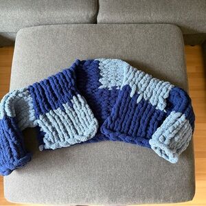 Blue and light blue Cropped Cozy Knit Jacket